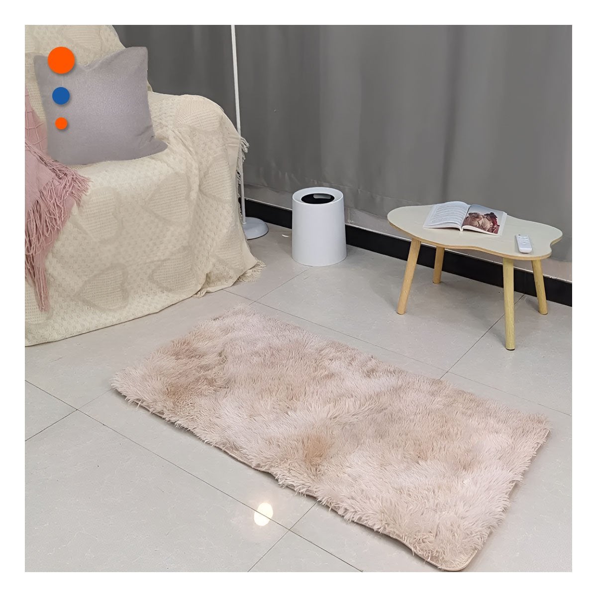 ALFOMBRA CON DIMENSIONES 40X60 RECTANGULAR DE TEXTURA PELUCHE BLANCO Y CAMELLO Y+REGALO STICKER - 3