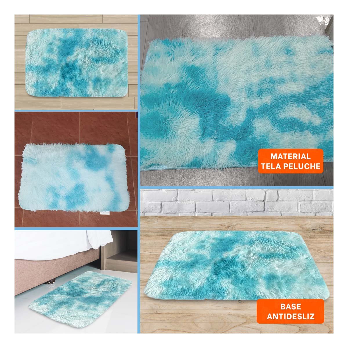 ALFOMBRA DE TEXTURA PELUCHE RECTANGULAR CON CELESTE Y BLANCO DIMENSIONES 40X60CM Y+POST IT - 2