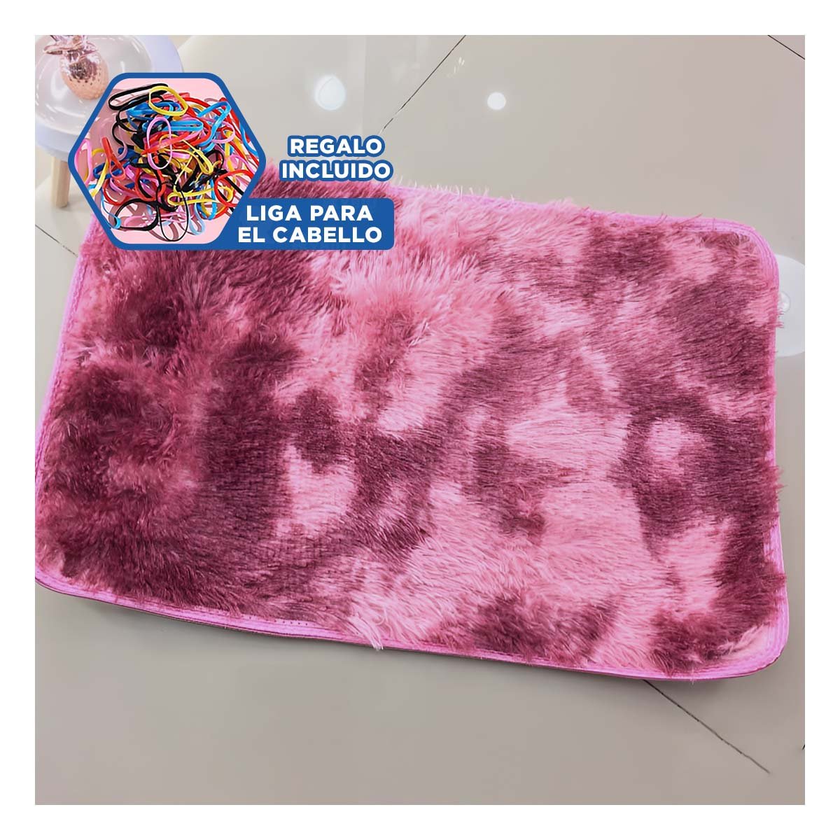 ALFOMBRA RECTANGULAR GUINDA Y ROSADO DE TEXTURA PELUCHE EN DIMENSIONES 40X60CM Y+LIGAS REGALO - 2