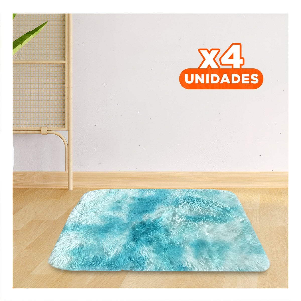 PACK4 TAPETE RECTANGULAR CELESTE Y BLANCO PELUCHE CON MEDIDA 40X60CM Y+PAPEL REGALO - 1