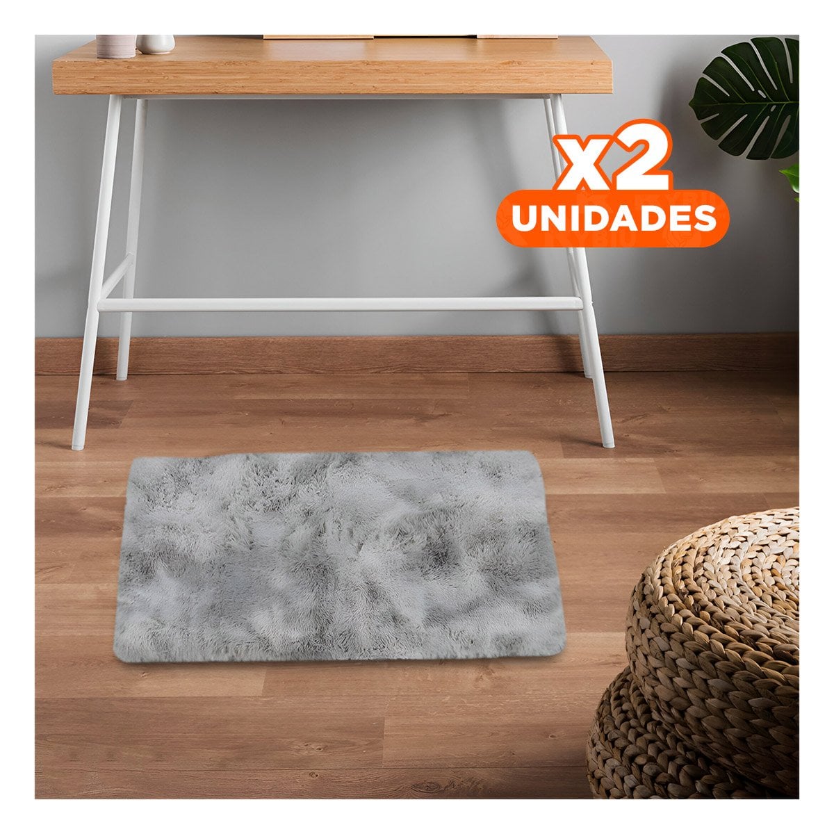 PACK2 TAPETE DIMENSIONES 40X60 PLOMO CON ACABADO PELUCHE RECTANGULAR Y+PAPEL REGALO - 1