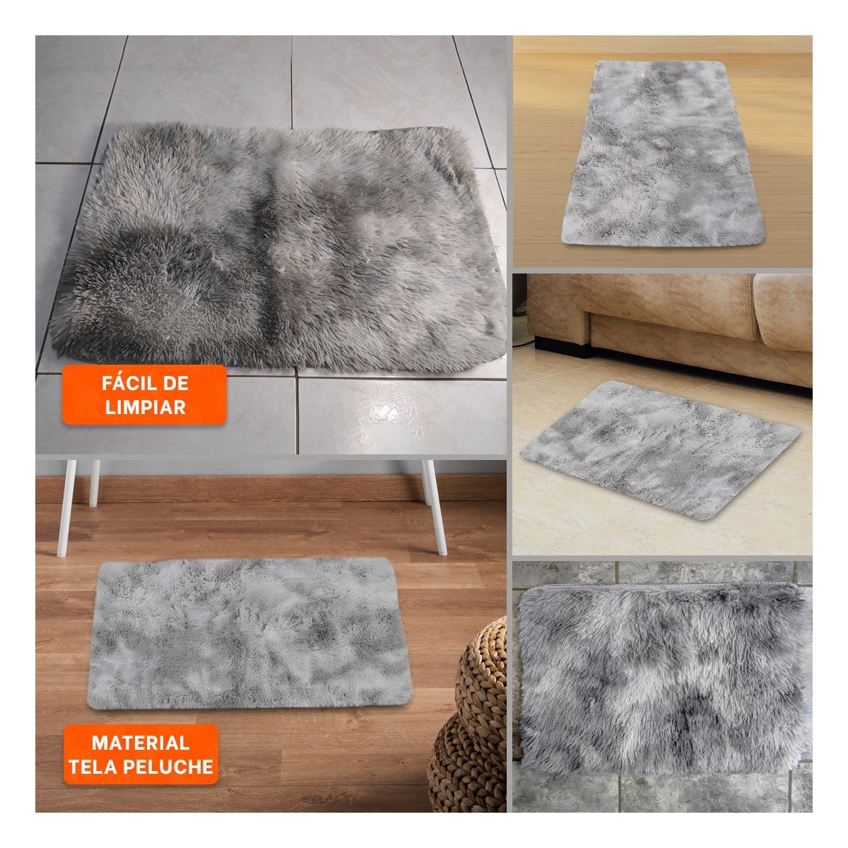 PACK2 TAPETE DIMENSIONES 40X60 PLOMO CON ACABADO PELUCHE RECTANGULAR Y+PAPEL REGALO - 3
