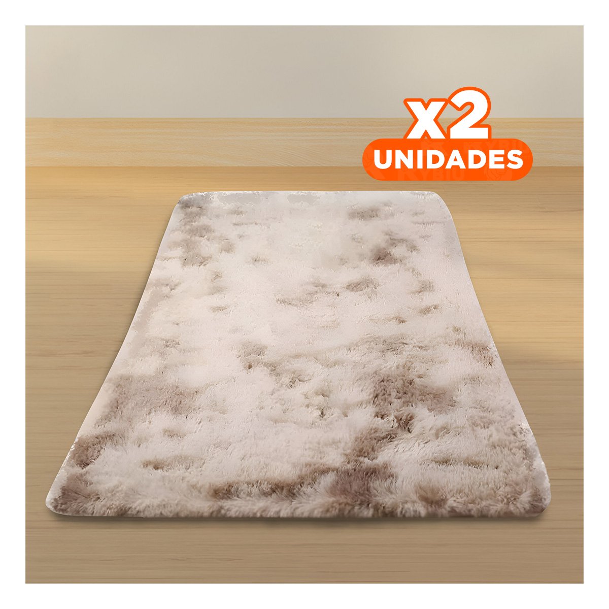 PACK2 TAPETE DIMENSIONES 40X60 BLANCO Y CAMELLO CON ACABADO PELUCHE RECTANGULAR Y+PAPEL REGALO - 1