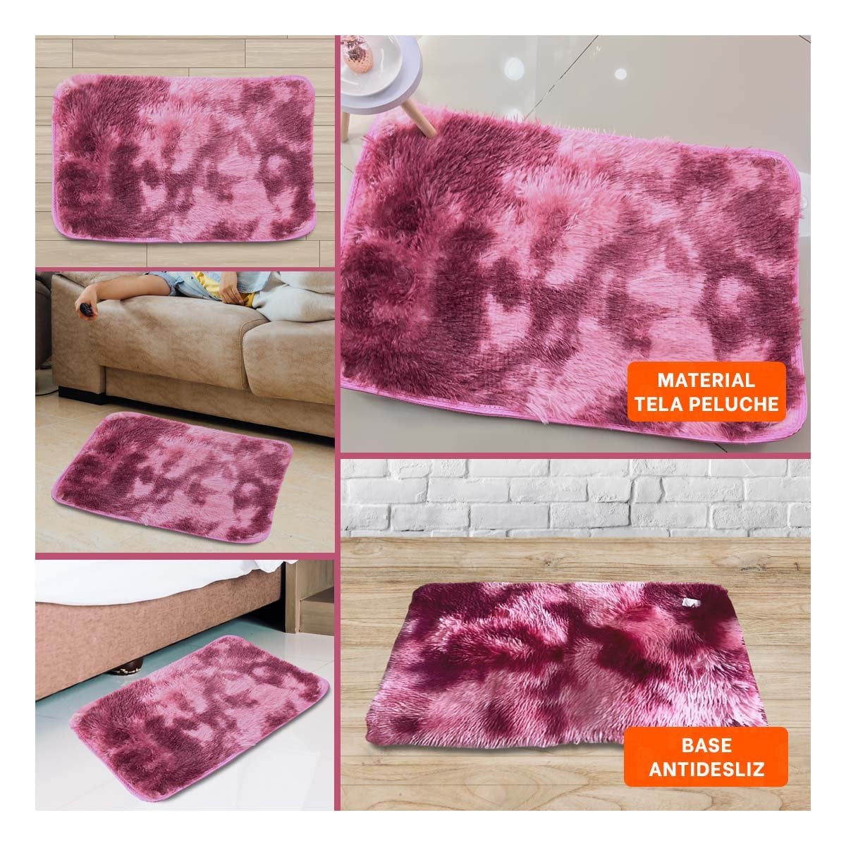 ALFOMBRA GUINDA Y ROSADO RECTANGULAR CON DIMENSIONES 40X60CM Y TEXTURA PELUCHE Y+PAPEL REGALO - 3