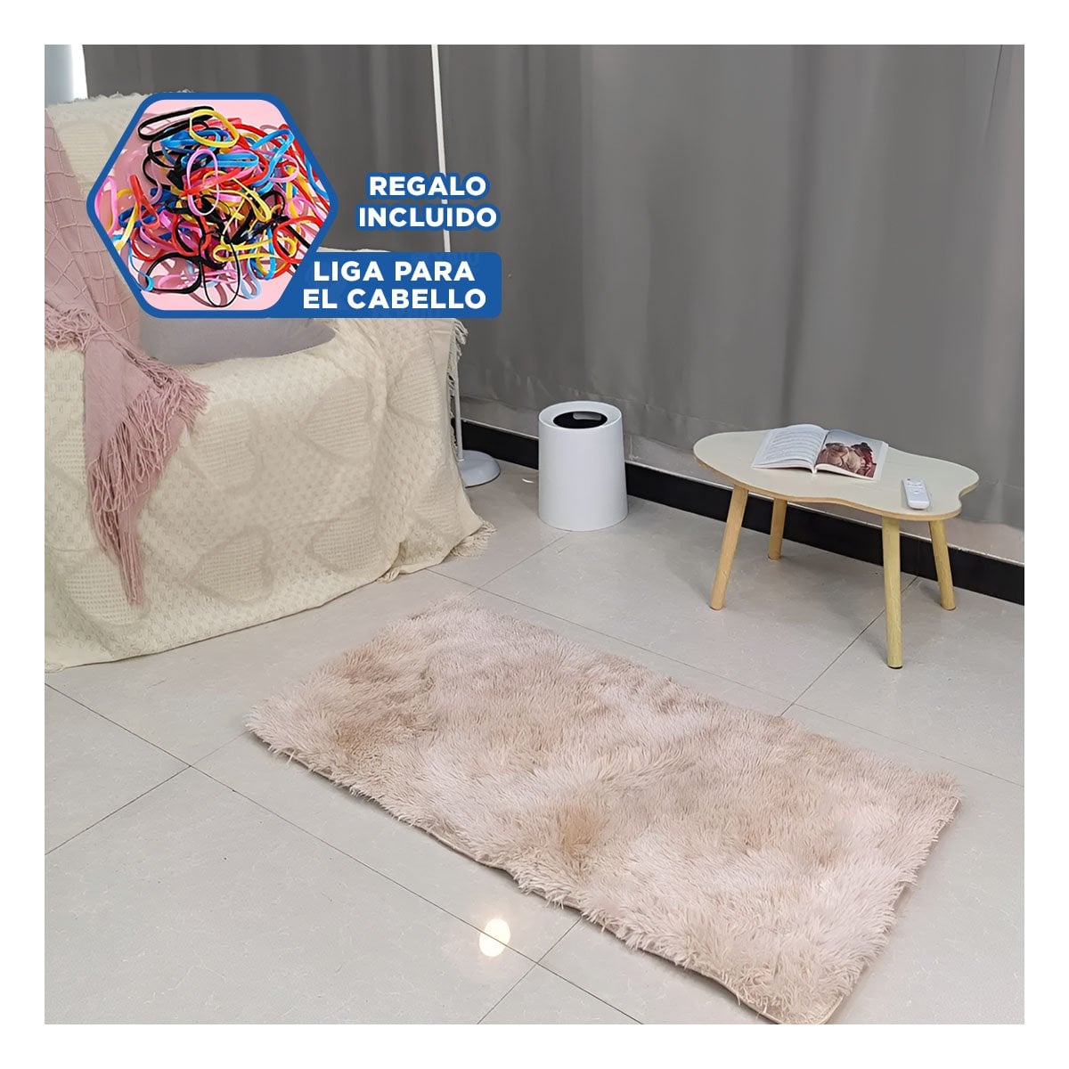 ALFOMBRA RECTANGULAR BLANCO Y CAMELLO DE TEXTURA PELUCHE EN DIMENSIONES 40X60CM Y+LIGAS REGALO - 2
