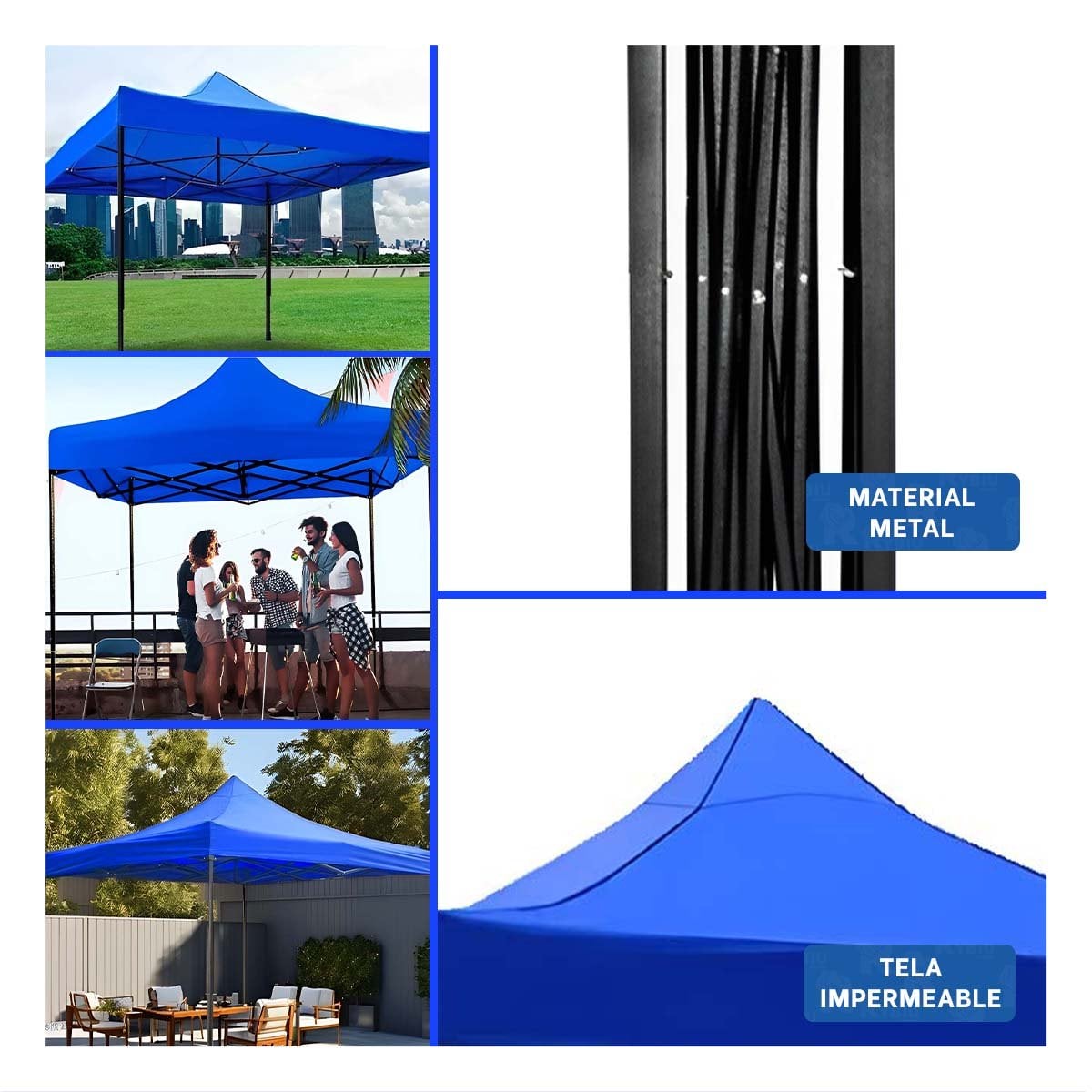 TOLDO PLEGABLE COLOR AZUL DIMENSIONES 3X3X2.3M PARA EXTERIOR Y+PAPEL REGALO - 3