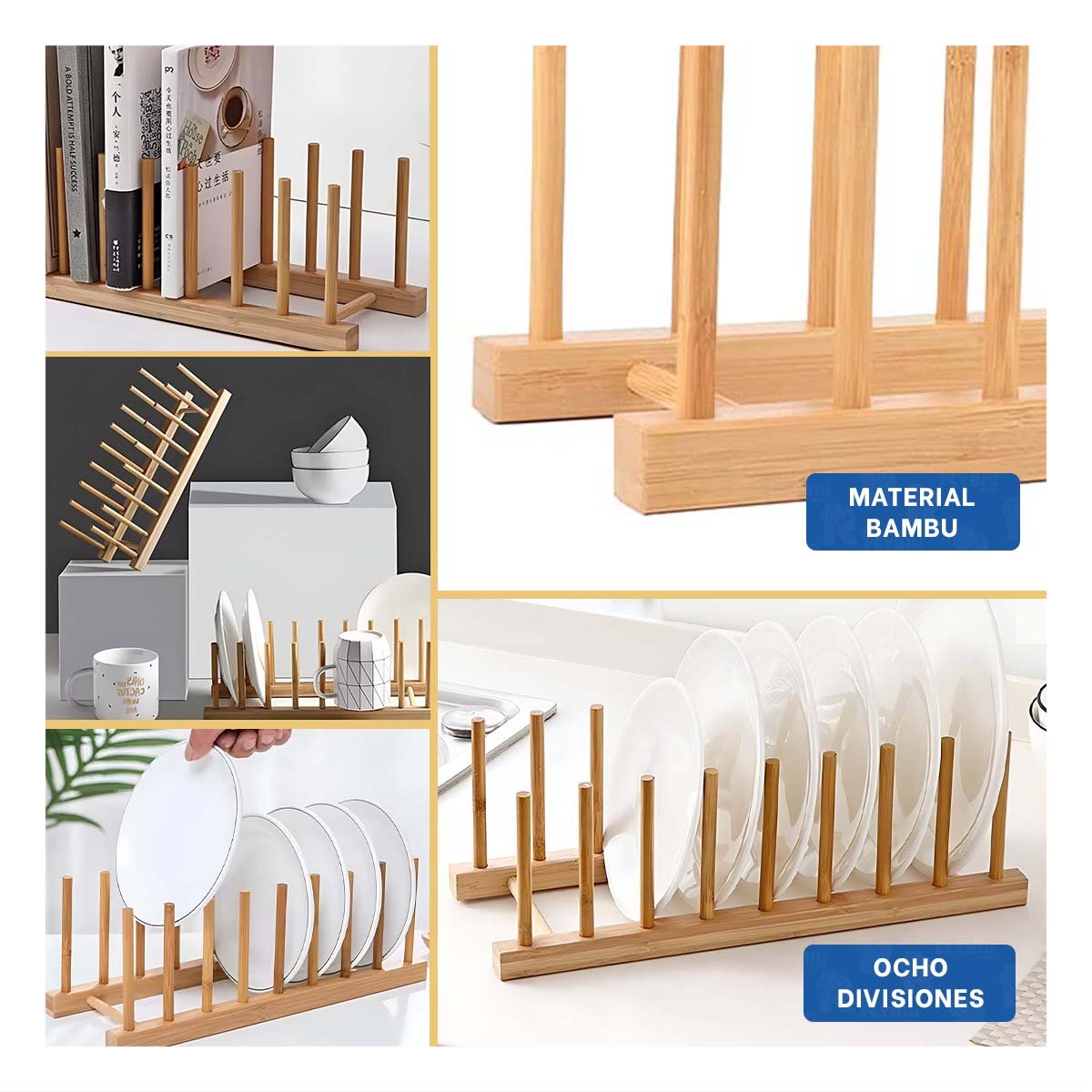 ORGANIZADOR DE BAMBU CON OCHO DIVISIONES INTERNAS PARA CLASIFICACION COLOR MADERA Y+POST IT - 2