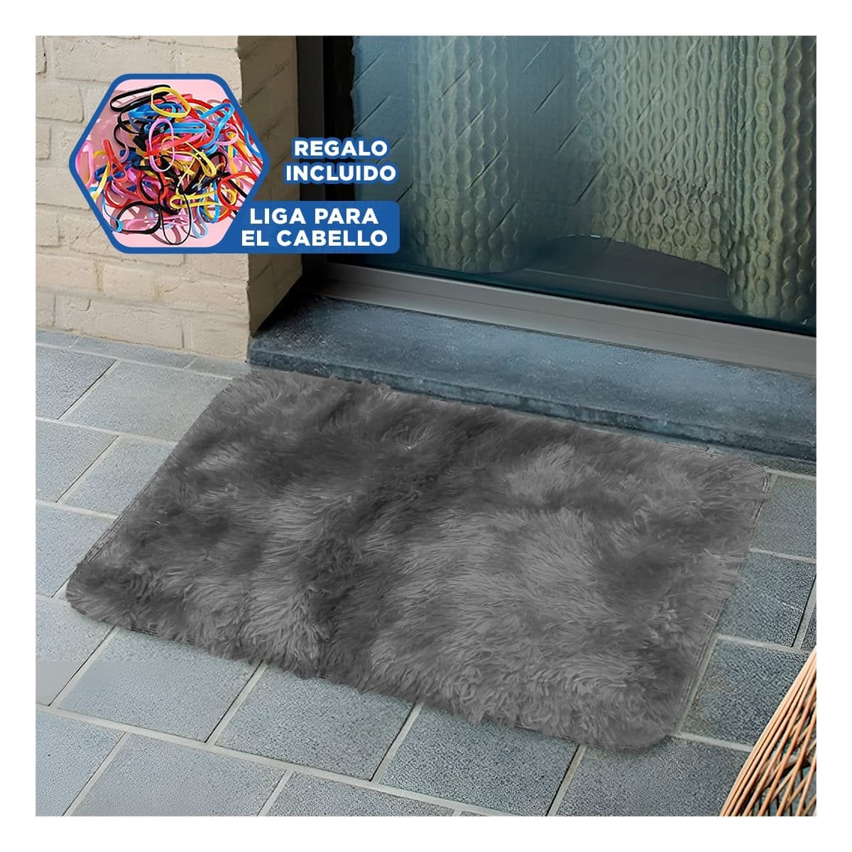 ALFOMBRA RECTANGULAR NEGRO Y PLOMO DE TEXTURA PELUCHE EN DIMENSIONES 40X60CM Y+LIGAS REGALO - 2