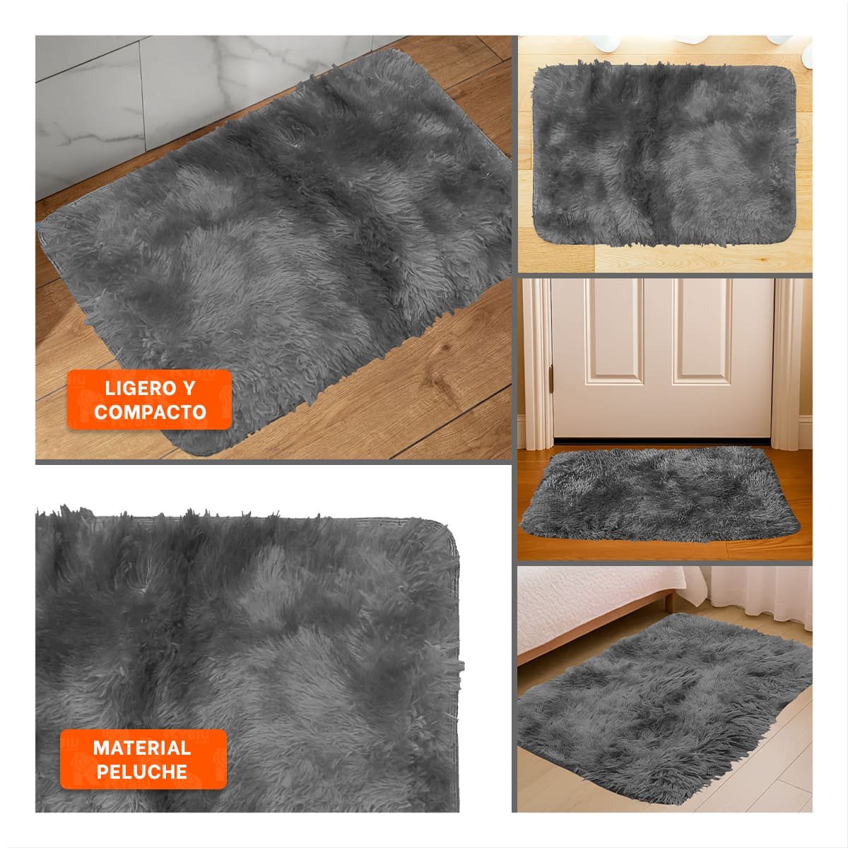 ALFOMBRA RECTANGULAR DE TEXTURA PELUCHE NEGRO Y PLOMO CON DIMENSIONES 40X60CM - 2