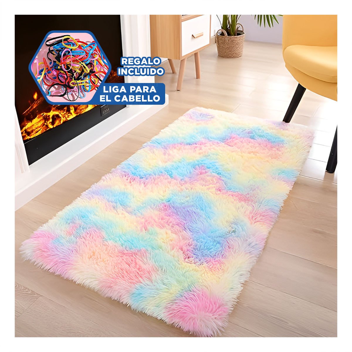 ALFOMBRA RECTANGULAR MULTICOLOR DE TEXTURA PELUCHE EN DIMENSIONES 40X60CM Y+LIGAS REGALO - 2