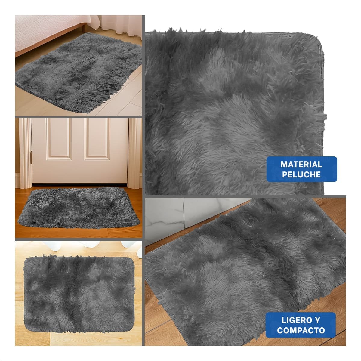 ALFOMBRA NEGRO Y PLOMO RECTANGULAR CON DIMENSIONES 40X60CM Y TEXTURA PELUCHE Y+PAPEL REGALO - 3