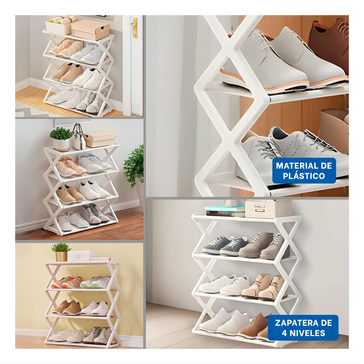 MUEBLE 4 NIVELES BLANCO PARA ORDENAR CALZADO EN DORMITORIO Y HOGAR Y+PAPEL REGALO - 3