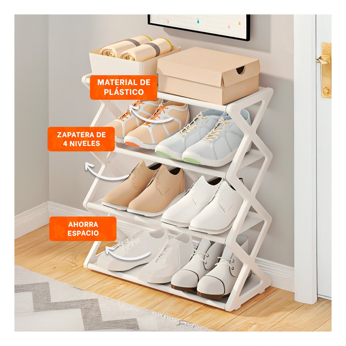 MUEBLE 4 NIVELES BLANCO PARA ORDENAR CALZADO EN DORMITORIO Y HOGAR Y+PAPEL REGALO - 5