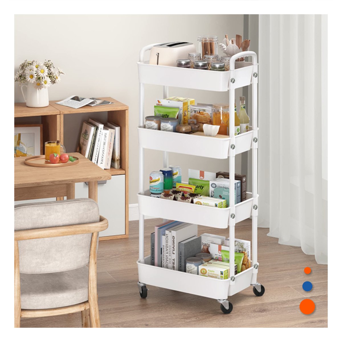 PACK4 RACK BLANCO DE METAL CON 4 NIVELES MOVILES Y ASAS PARA HOGAR Y+PAPEL REGALO - 2