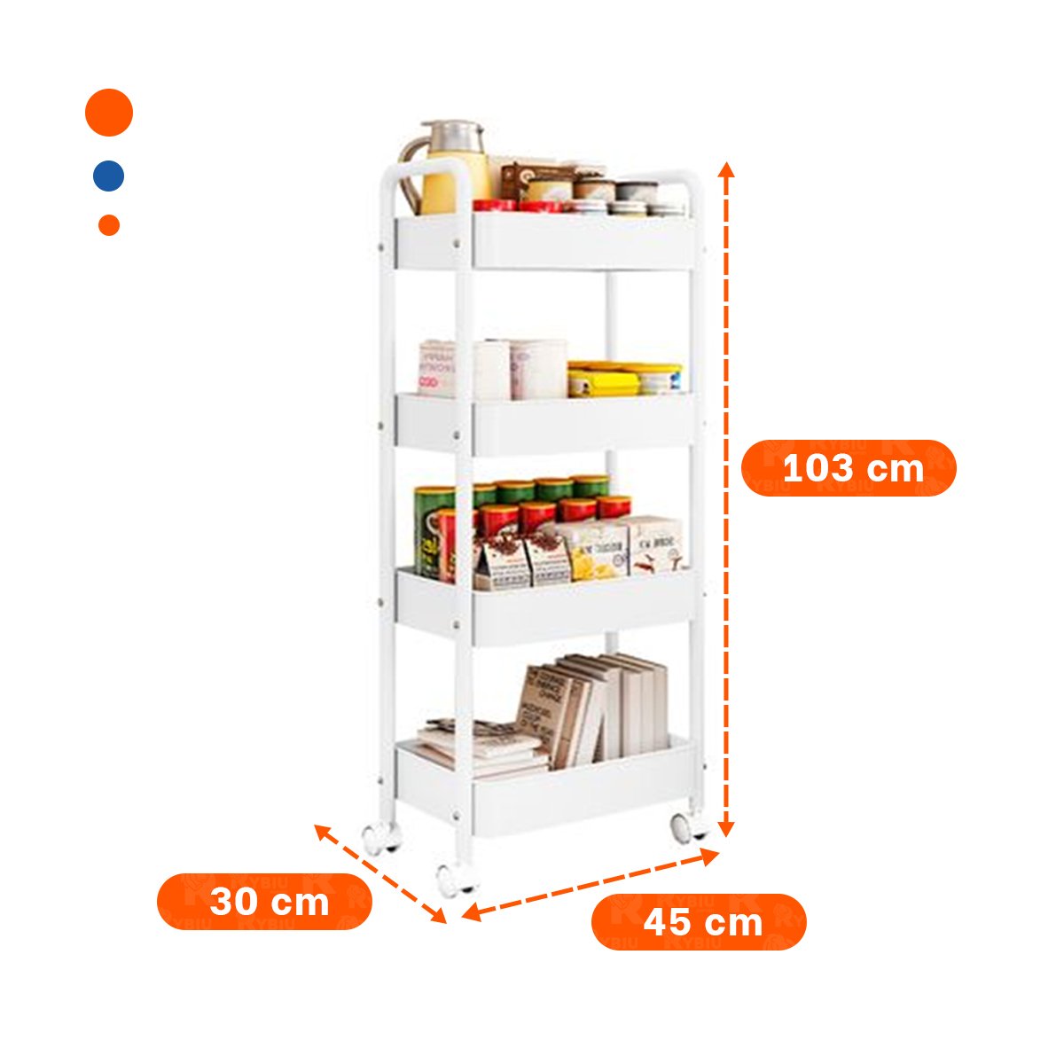 ORGANIZADOR CARRITO BLANCO DE METAL CON 4 NIVELES Y RUEDAS PARA HOGAR Y+POST IT - 4