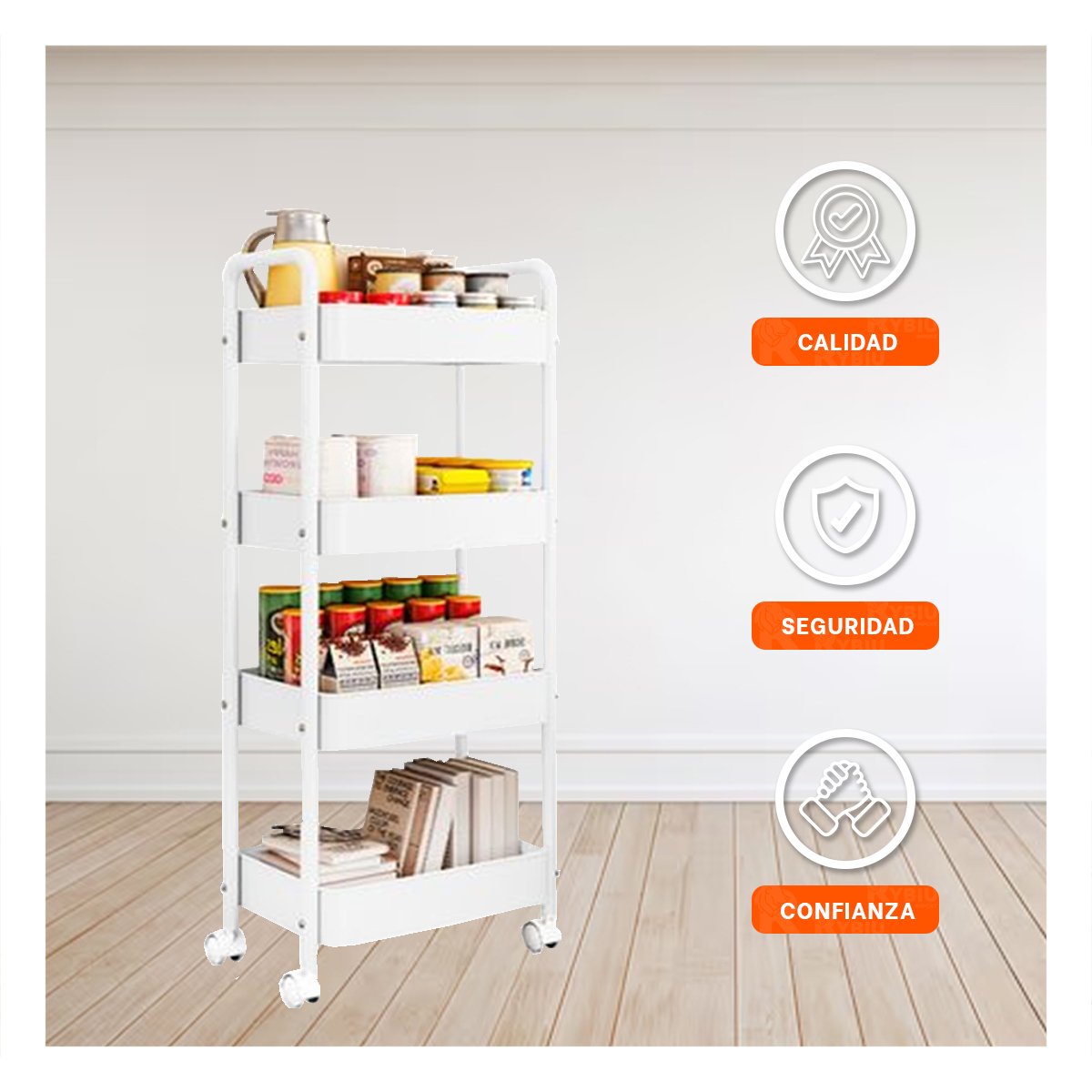 ORGANIZADOR CARRITO BLANCO DE METAL CON 4 NIVELES Y RUEDAS PARA HOGAR Y+POST IT - 5