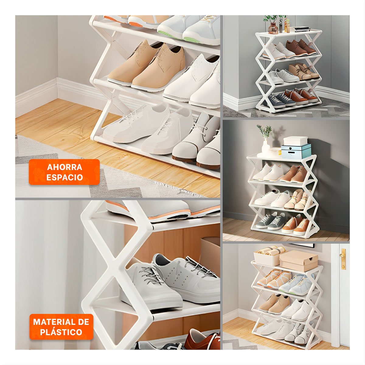 PACK12 MUEBLE COMPACTO 4 NIVELES BLANCO PARA CALZADO EN HOGAR - 2