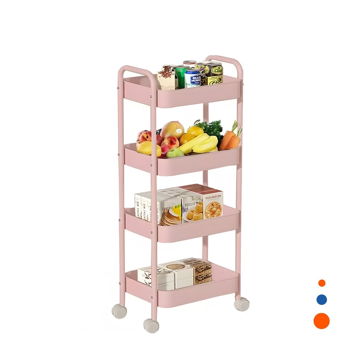 PACK4 MODULO ORGANIZADOR DE 4 NIVELES CON RUEDAS Y ASAS PARA HOGAR METAL ROSADO Y+PAPEL REGALO - 3