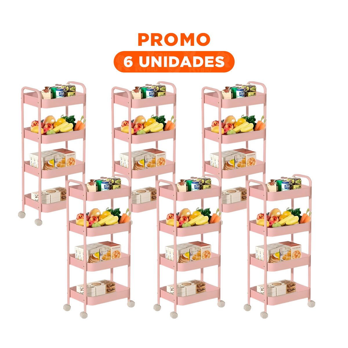 PACK6 MOBILIARIO PRACTICO DE 4 NIVELES CON RUEDAS Y ASAS METAL ROSADO Y+REGALO STICKER - 1