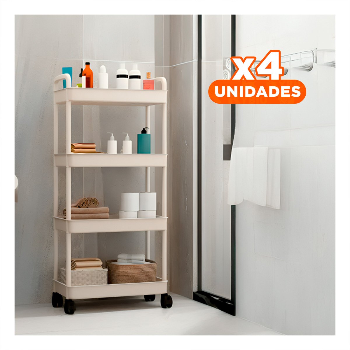 PACK4 SISTEMA MOVIL BLANCO DE PLASTICO CON CUATRO NIVELES RUEDAS Y ASAS Y+PAPEL REGALO - 1