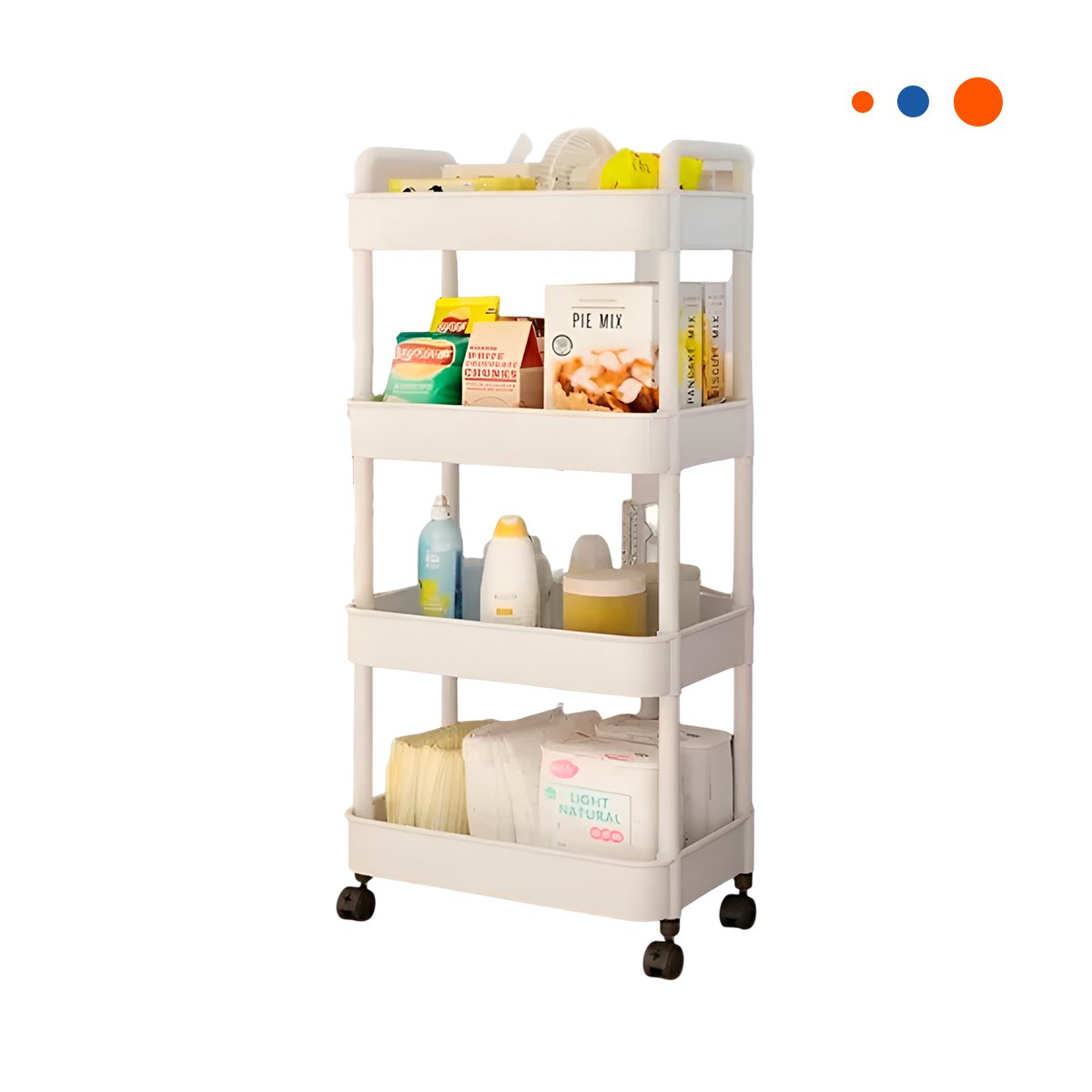 PACK4 SISTEMA MOVIL BLANCO DE PLASTICO CON CUATRO NIVELES RUEDAS Y ASAS Y+PAPEL REGALO - 3