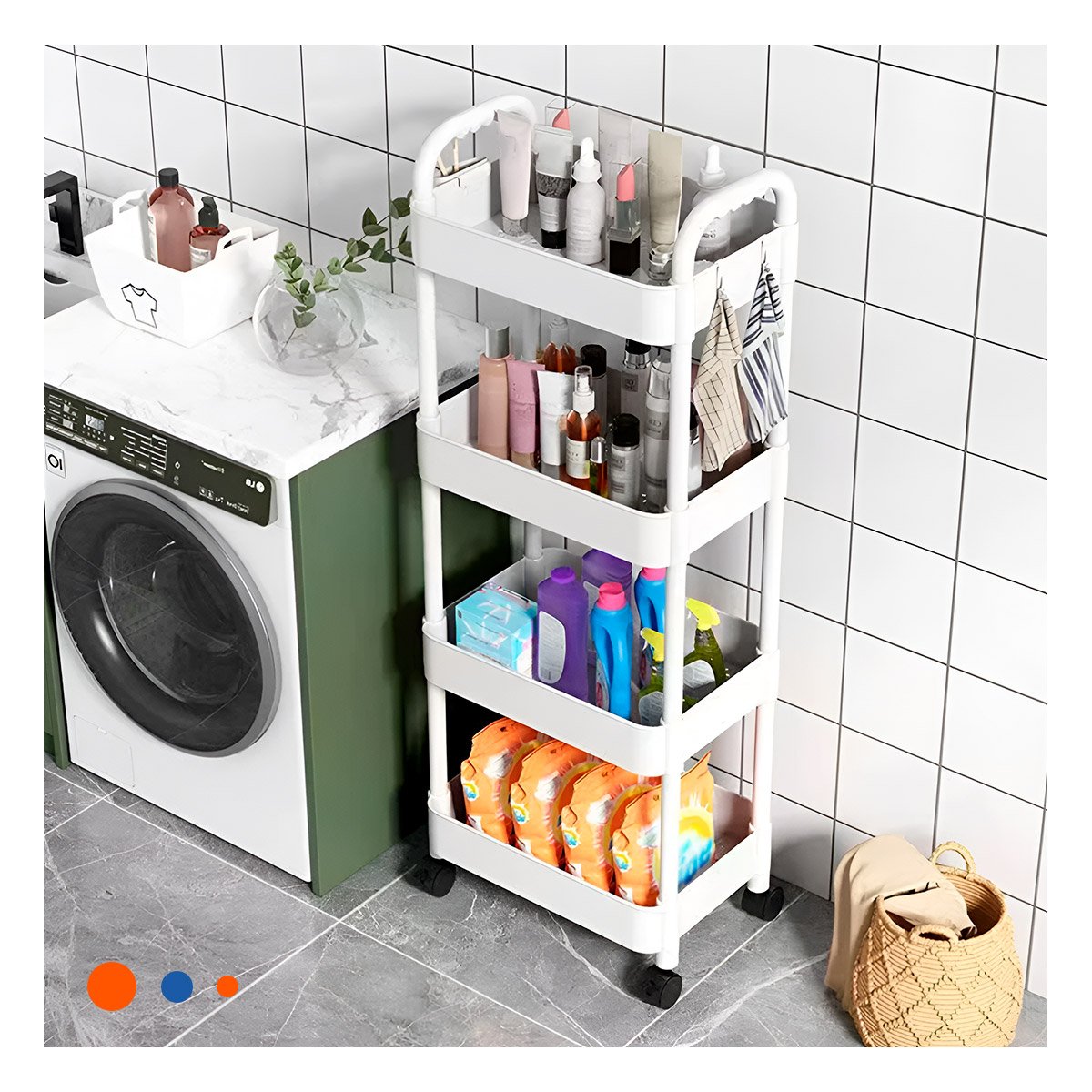 PACK4 SISTEMA MOVIL BLANCO DE PLASTICO CON CUATRO NIVELES RUEDAS Y ASAS Y+PAPEL REGALO - 5