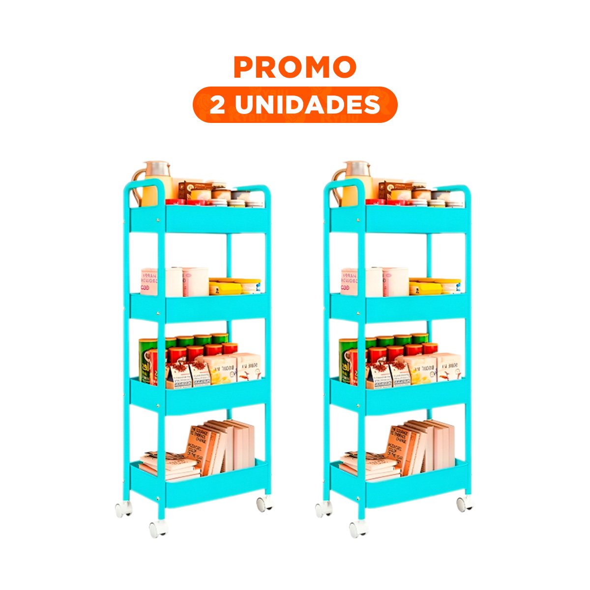PACK2 MODULO AUXILIAR DE CUATRO NIVELES CON RUEDAS Y ASAS METAL CELESTE CASA Y+REGALO STICKER - 1