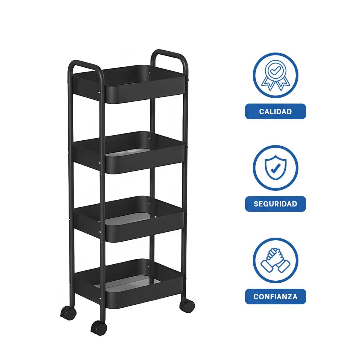 CARRITO DE METAL NEGRO CON 4 NIVELES Y RUEDAS PRACTICO PARA COCINA Y HOGAR Y+PAPEL REGALO - 5
