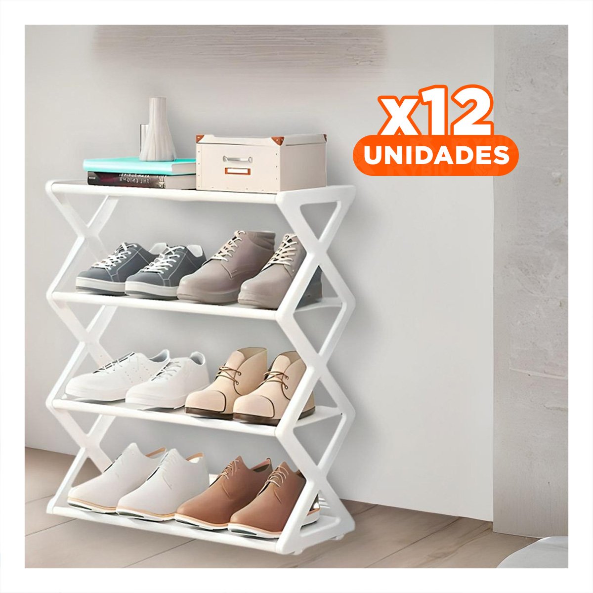 PACK12 ORGANIZADOR COMPACTO 4 NIVELES BLANCO PARA ZAPATOS Y+PAPEL REGALO - 1