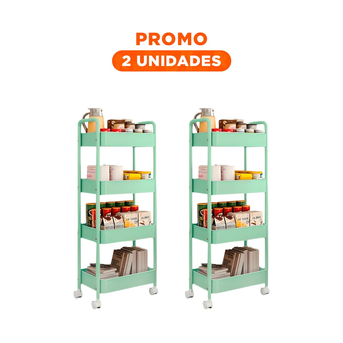 PACK2 CARRITO AUXILIAR 4 NIVELES METAL CON RUEDAS Y ASAS VERDE AGUA Y+REGALO STICKER - 1
