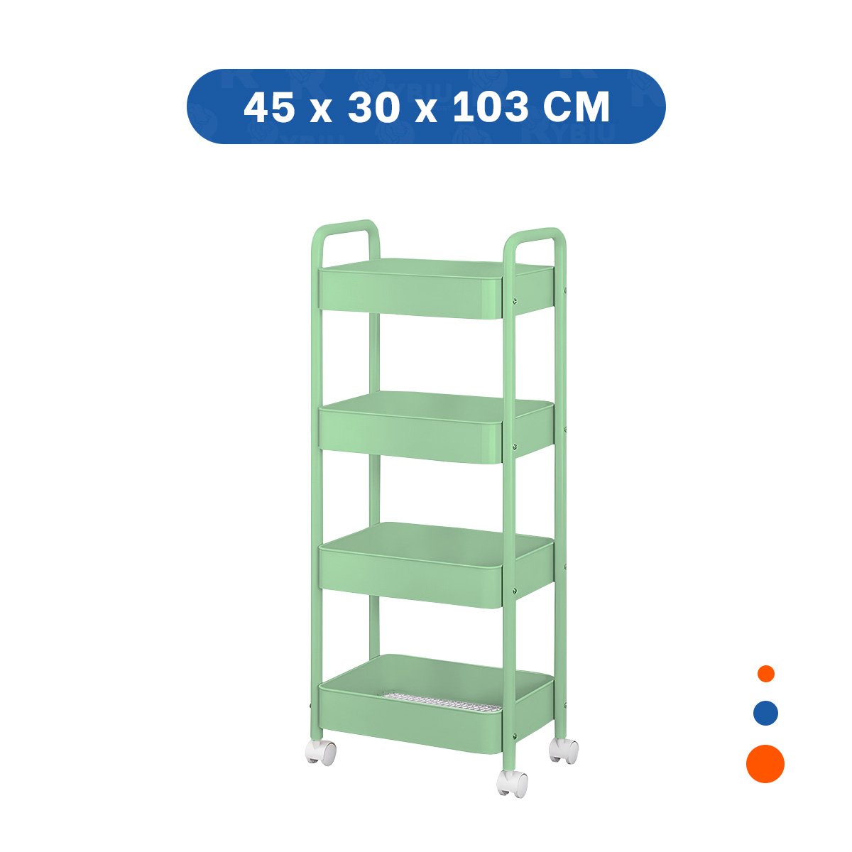 PACK2 CARRITO AUXILIAR 4 NIVELES METAL CON RUEDAS Y ASAS VERDE AGUA Y+REGALO STICKER - 4