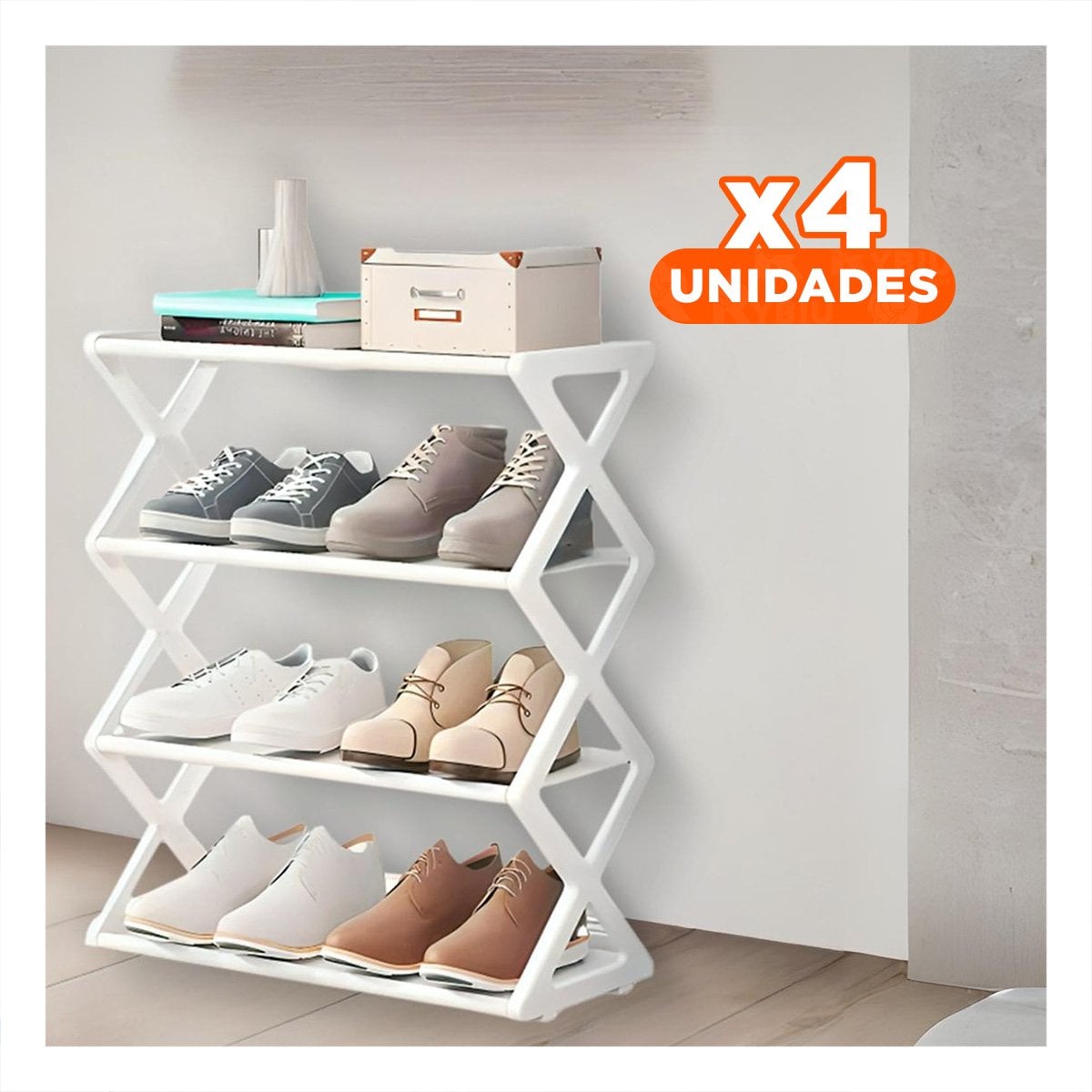 PACK4 ORGANIZADOR BAJO 4 NIVELES BLANCO PARA ZAPATOS EN DORMITORIO Y+PAPEL REGALO - 1