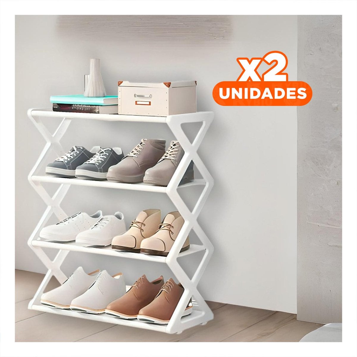 PACK2 RACK 4 NIVELES BLANCO PARA ORGANIZAR ZAPATOS EN HOGAR MODERNO - 1