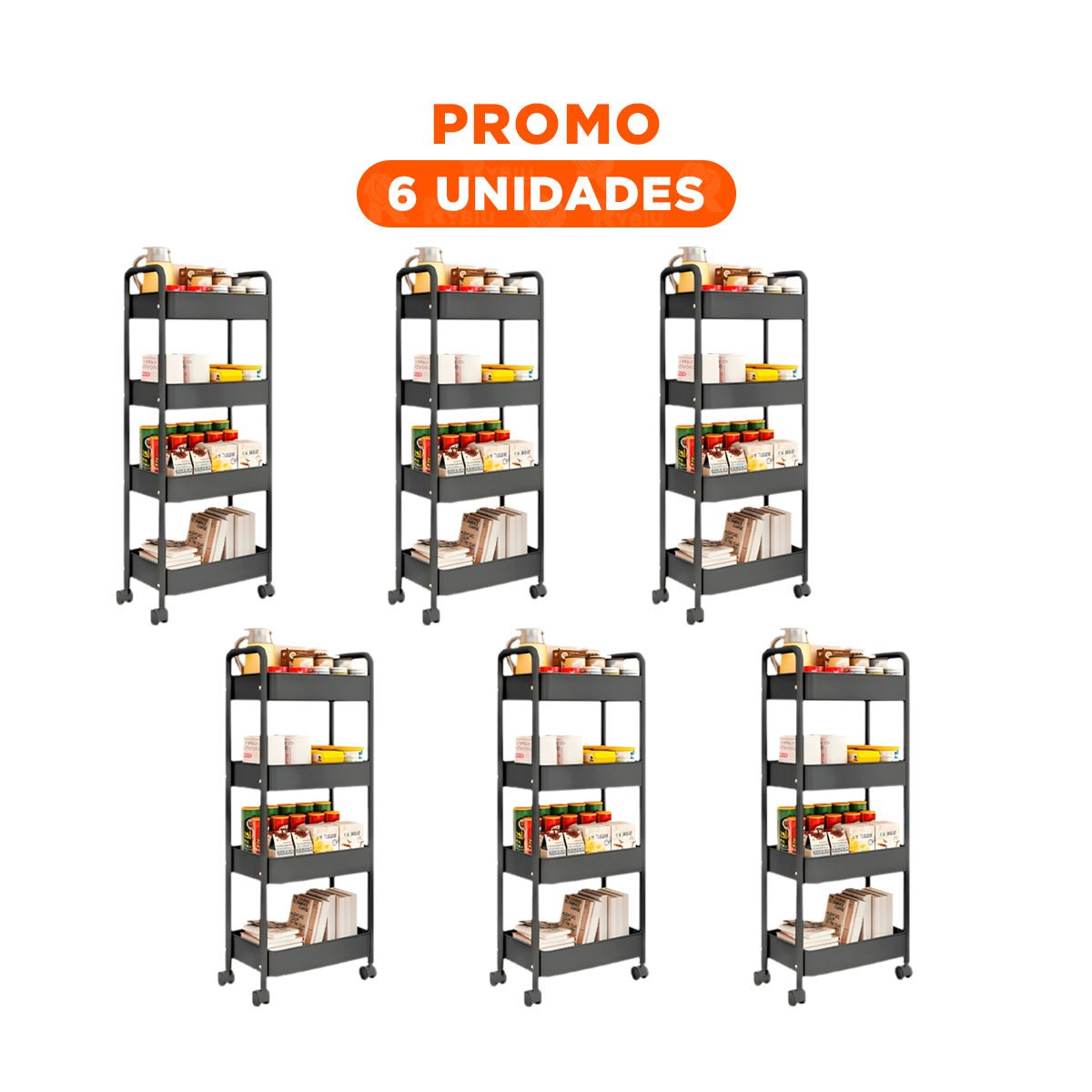 PACK6 PLATAFORMA ORGANIZADORA DE METAL NEGRO CON CUATRO NIVELES Y RUEDAS Y+REGALO STICKER - 1