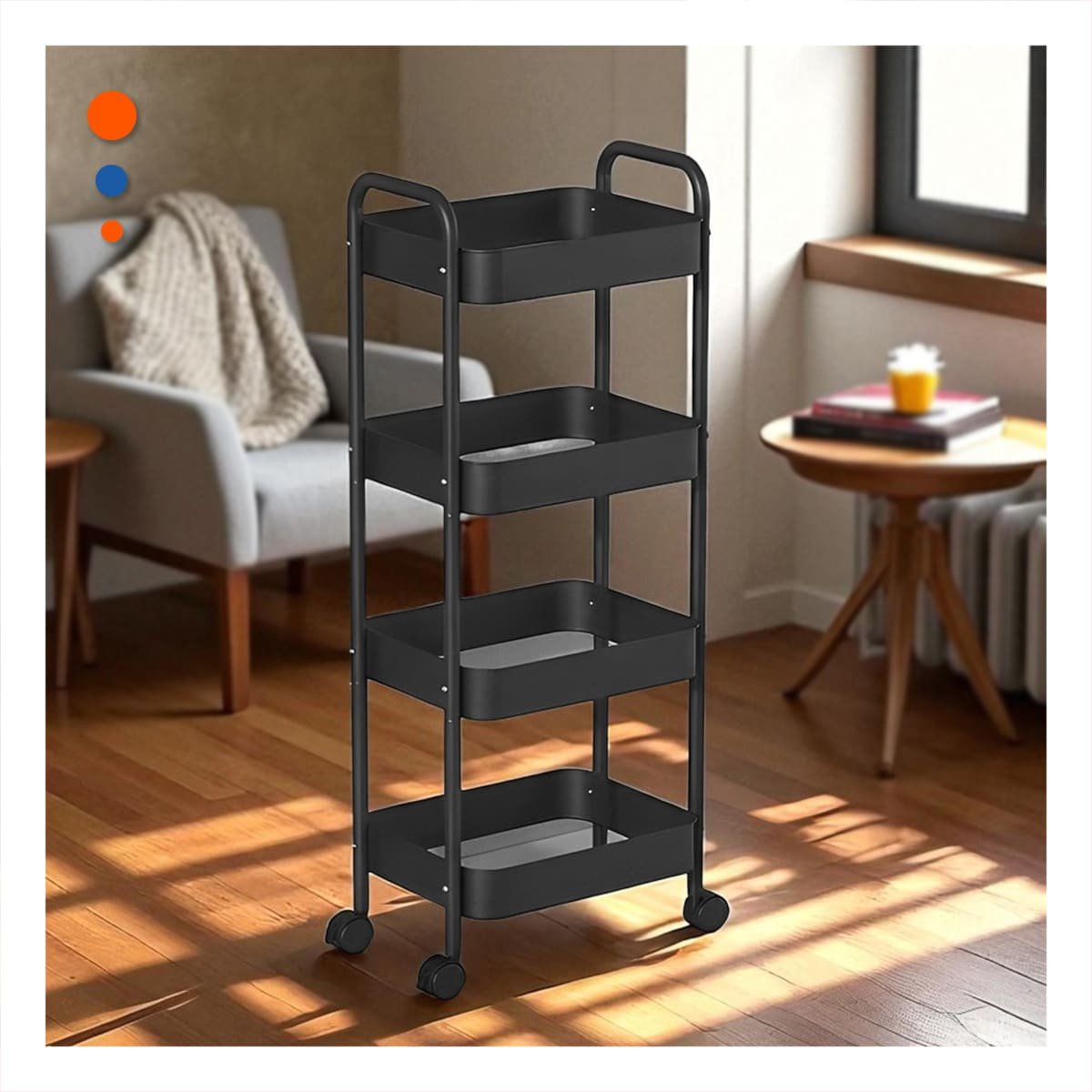 PACK6 PLATAFORMA ORGANIZADORA DE METAL NEGRO CON CUATRO NIVELES Y RUEDAS Y+REGALO STICKER - 3
