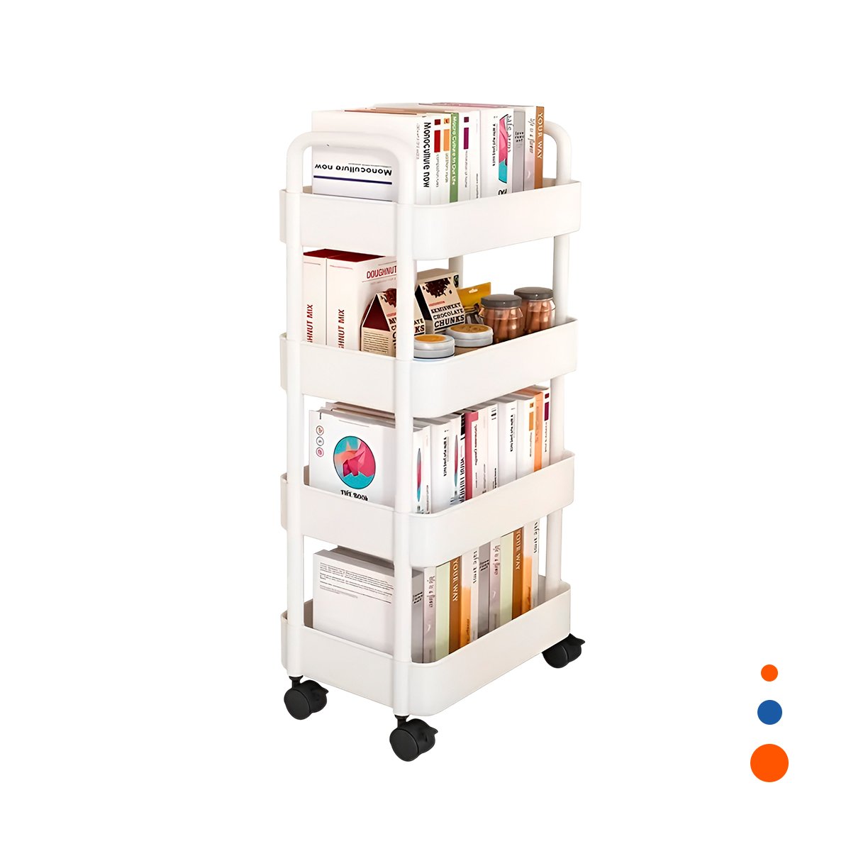 PACK2 SOPORTE MOVIL BLANCO DE PLASTICO CON CUATRO NIVELES RUEDAS Y ASAS Y+REGALO STICKER - 2