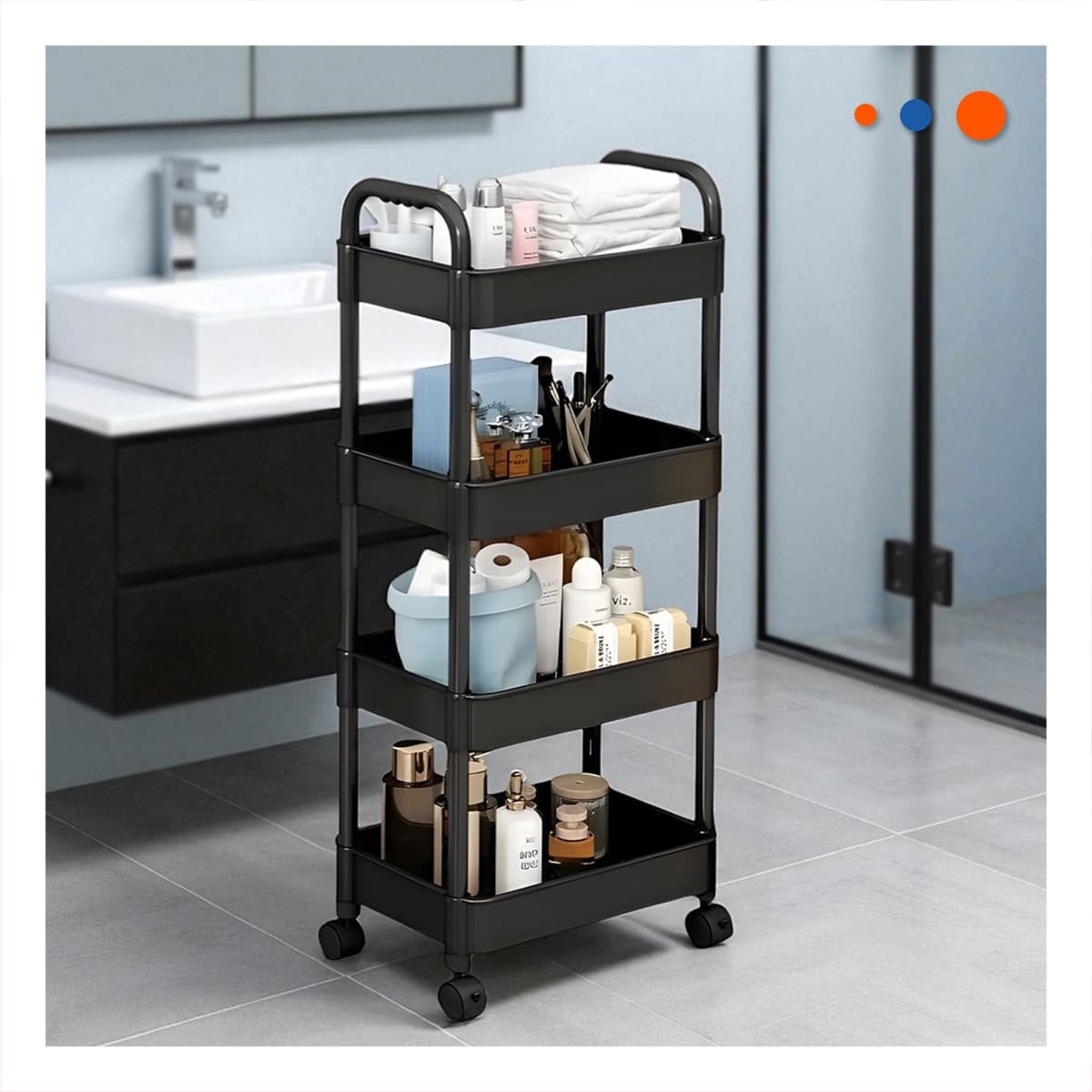 PACK6 UNIDAD AUXILIAR DE METAL NEGRO CON CUATRO NIVELES Y RUEDAS PARA COCINA CASA - 5