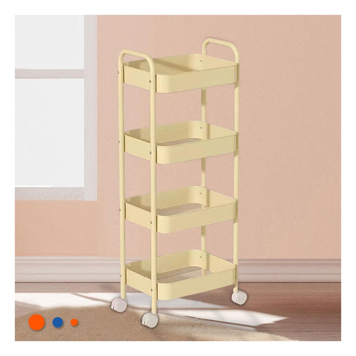 PACK4 SOPORTE CARRITO 4 NIVELES CON RUEDAS Y ASAS METAL AMARILLO CLARO - 2