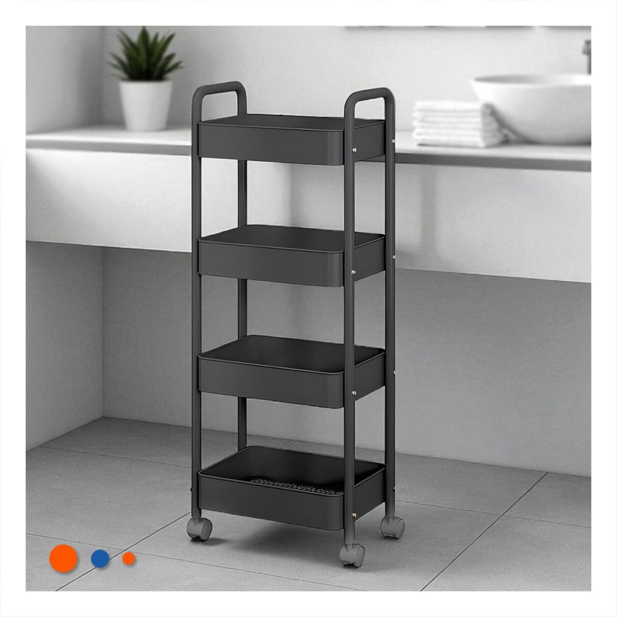 PACK2 SOPORTE MOVIL DE METAL NEGRO CON CUATRO NIVELES Y RUEDAS PARA ORDEN Y+REGALO STICKER - 3