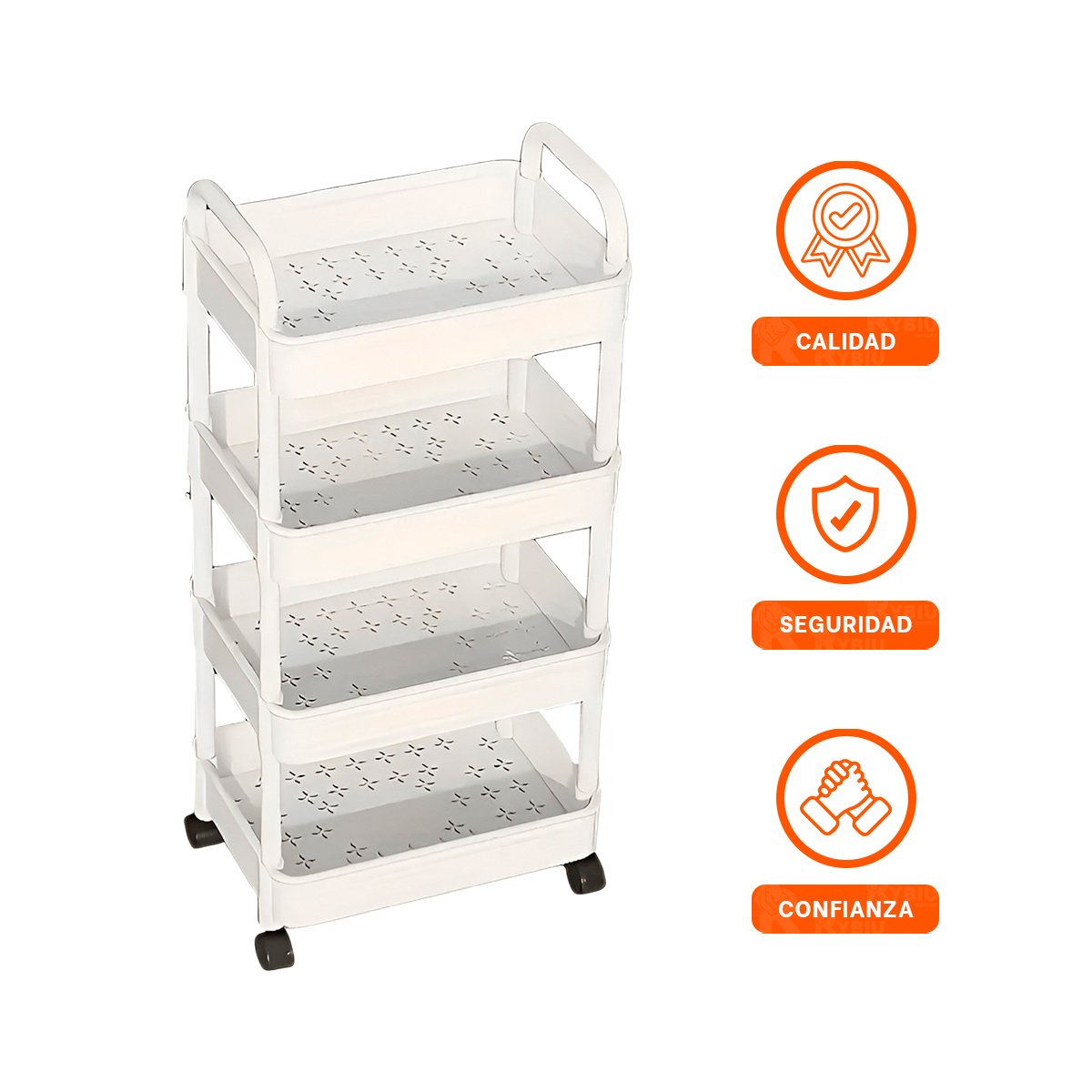 ORGANIZADOR MOVIL BLANCO DE PLASTICO CON CUATRO NIVELES RUEDAS Y ASAS CASA Y+PAPEL REGALO - 5