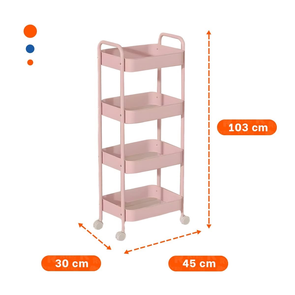 PACK4 UNIDAD MOVIL DE 4 NIVELES CON RUEDAS Y ASAS PARA CASA METAL ROSADO Y+REGALO STICKER - 4