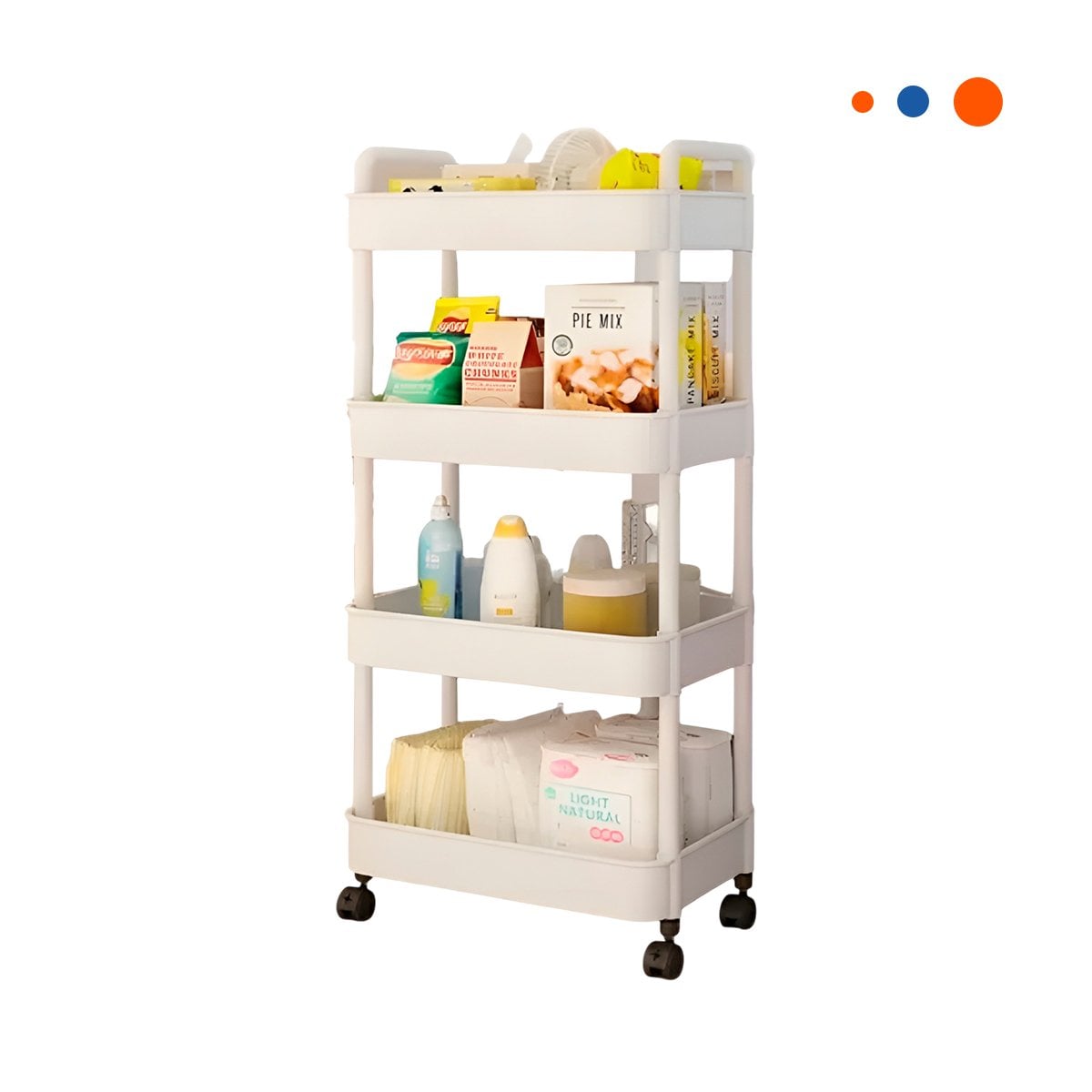 MUEBLE MOVIL BLANCO DE PLASTICO CON CUATRO NIVELES RUEDAS Y ASAS PARA HOGAR Y+REGALO STICKER - 1