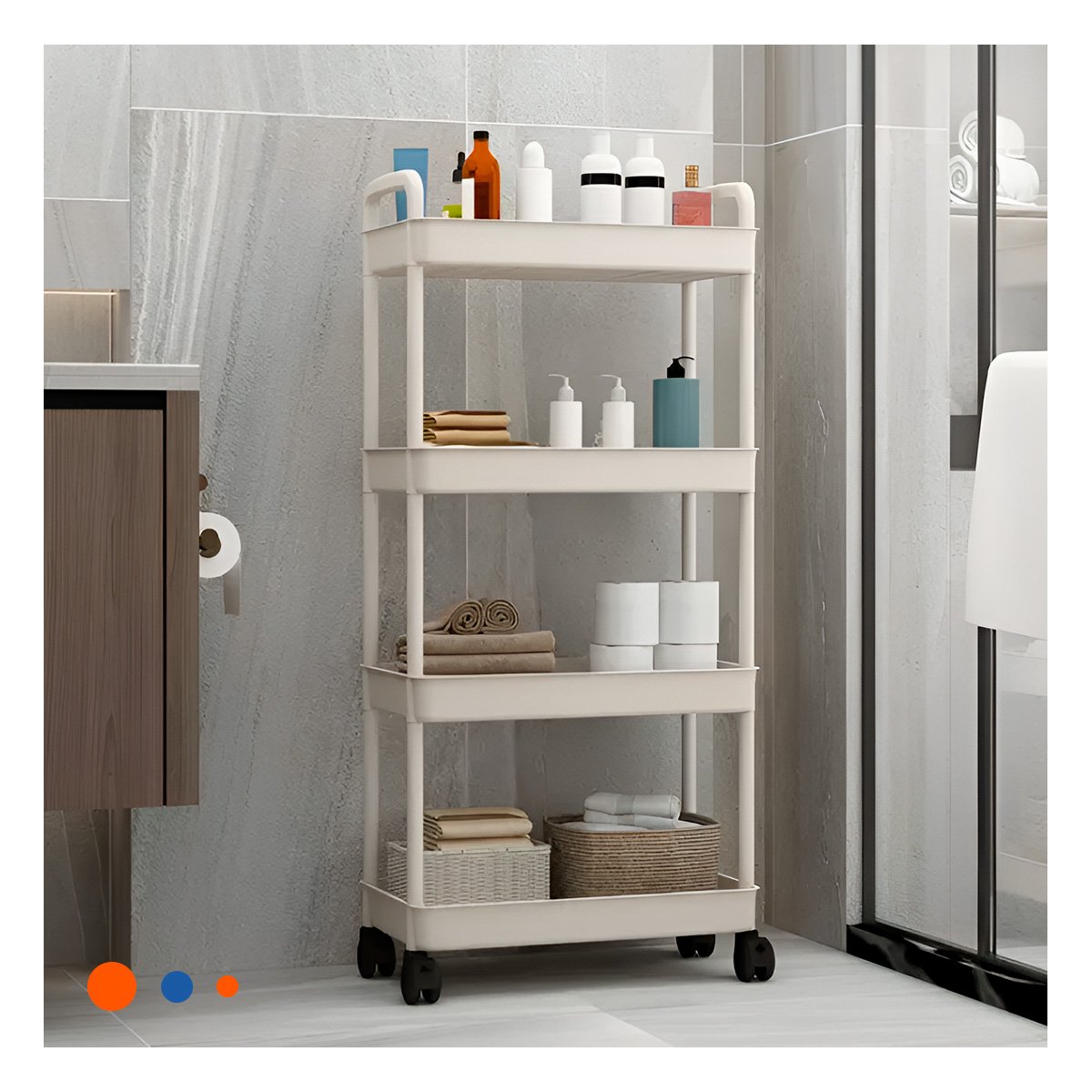 MUEBLE MOVIL BLANCO DE PLASTICO CON CUATRO NIVELES RUEDAS Y ASAS PARA HOGAR Y+REGALO STICKER - 5