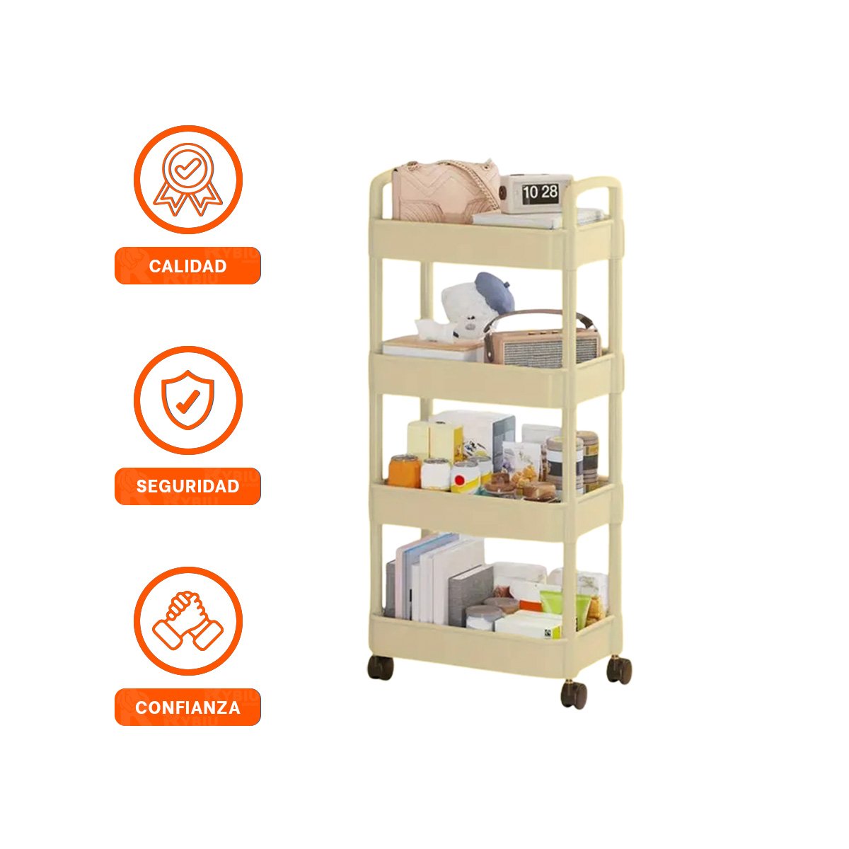 REPISA CARRITO 4 NIVELES CON RUEDAS Y ASAS METAL AMARILLO CLARO Y+PAPEL REGALO - 5