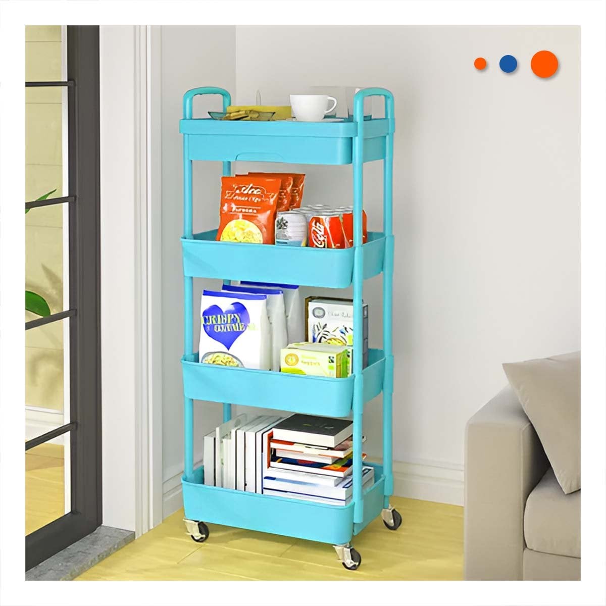 REPISA CARRITO DE CUATRO NIVELES CON RUEDAS Y ASAS DE METAL CELESTE HOGAR - 3