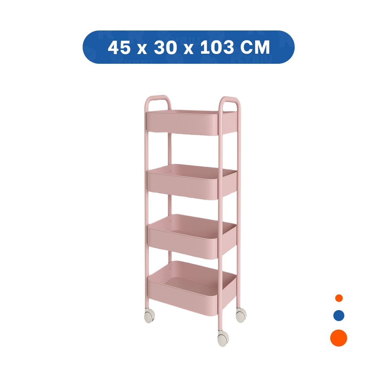 MUEBLE AUXILIAR DE 4 NIVELES CON RUEDAS Y ASAS PARA CASA METAL ROSADO Y+LIGAS REGALO - 4