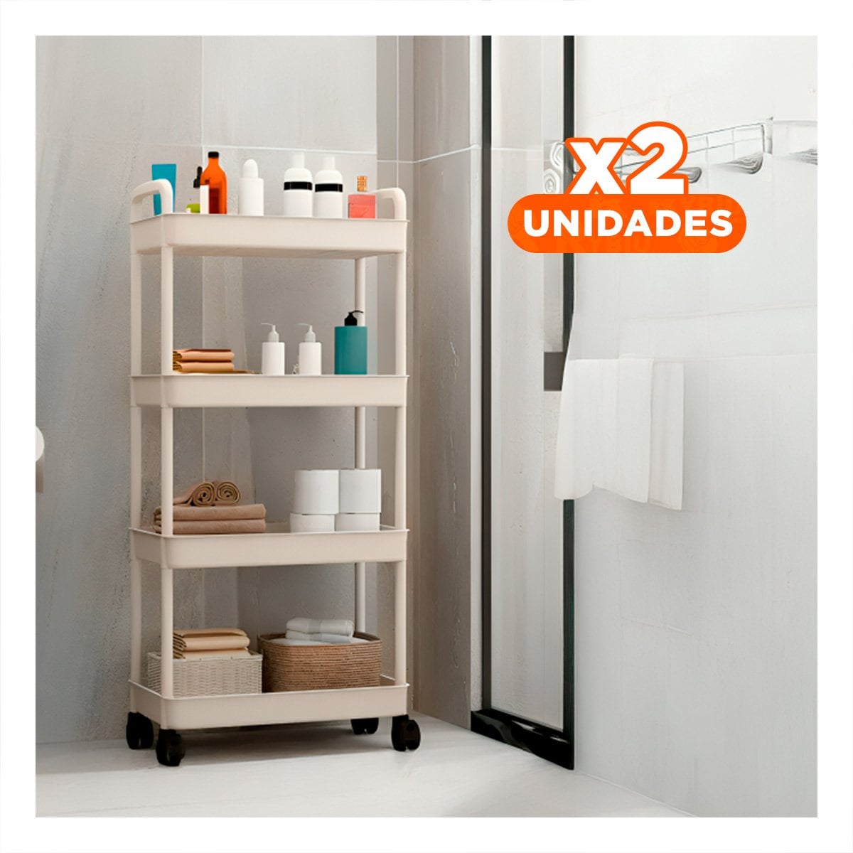 PACK2 ESTRUCTURA MOVIL BLANCA DE PLASTICO CON CUATRO NIVELES RUEDAS Y ASAS HOGAR Y+PAPEL REGALO - 1