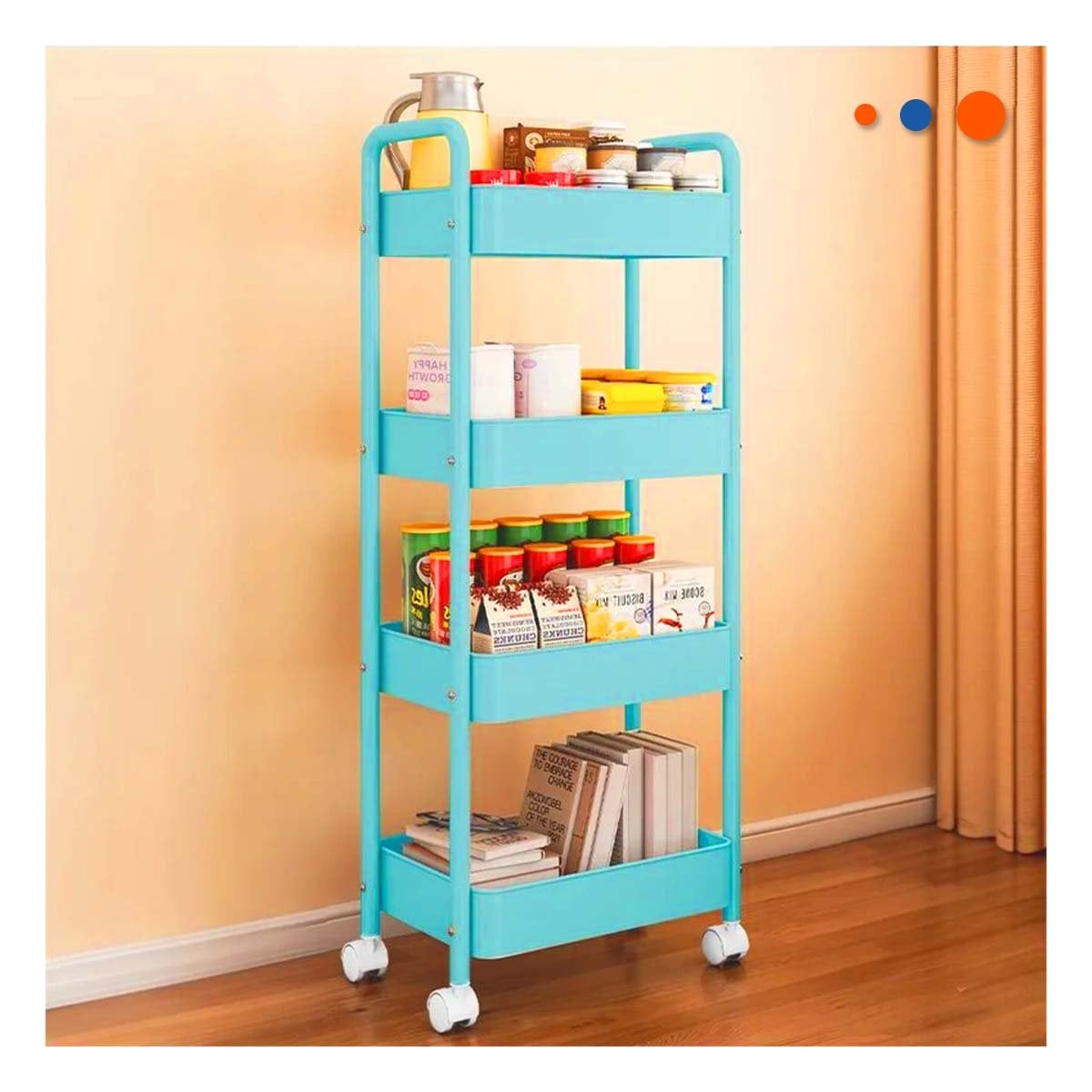 ORGANIZADOR MOVIL DE CUATRO NIVELES CON RUEDAS Y ASAS METAL CELESTE HOGAR Y+PAPEL REGALO - 1