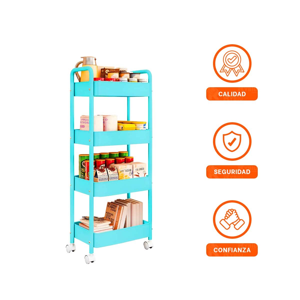 ORGANIZADOR MOVIL DE CUATRO NIVELES CON RUEDAS Y ASAS METAL CELESTE HOGAR Y+PAPEL REGALO - 5