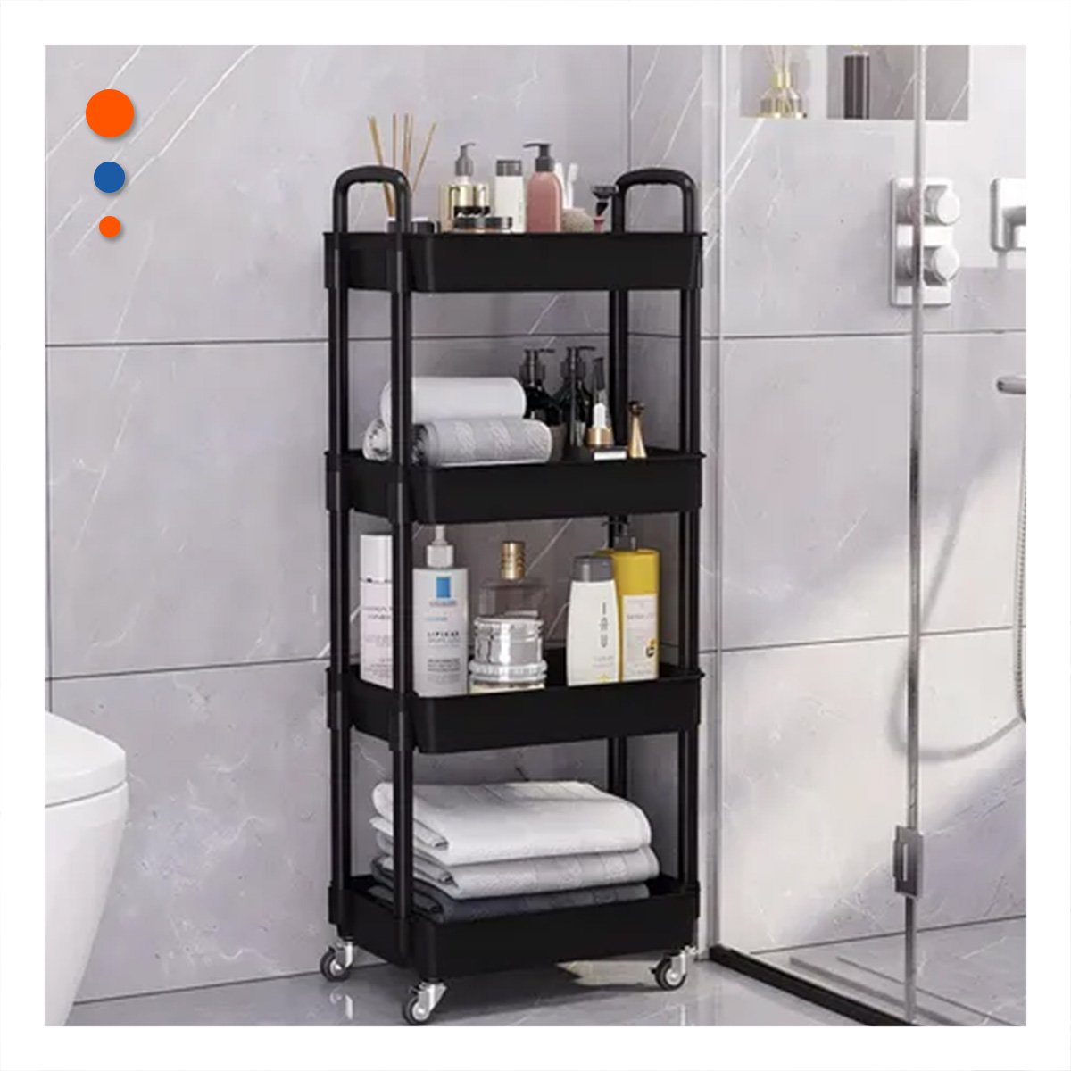 PACK6 ORGANIZADOR MOVIL 4 NIVELES CON RUEDAS Y ASAS DE PLASTICO NEGRO PARA CASA Y+PAPEL REGALO - 2